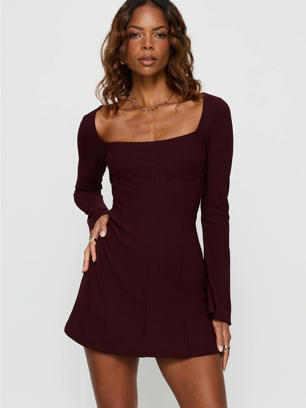 Princess Polly Burgundy Encounters Long Sleeve Mini Dress Wine Size 6 NWT